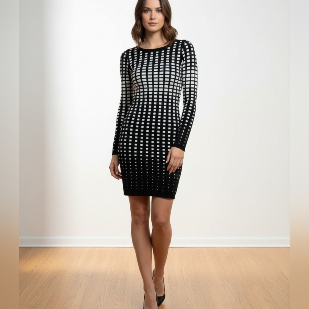 Le Château Black And White Knit Mini Sweater Dress Size XS